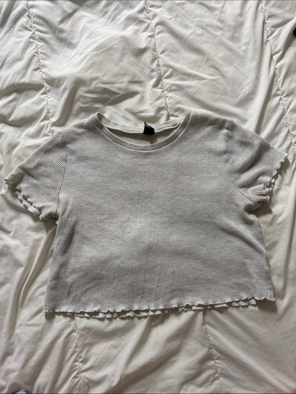 wild fable Cream Ribbed Lettuce-Edge Crop Top